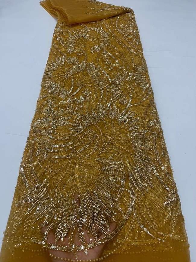 5 Yards Colorful Sequins Pearls Beaded Embroidered 3D Floral Lace Material Fabric For Dresses JC040