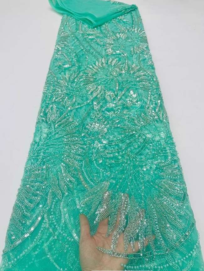 5 Yards Colorful Sequins Pearls Beaded Embroidered 3D Floral Lace Material Fabric For Dresses JC040