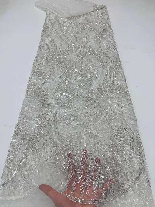 5 Yards Colorful Sequins Pearls Beaded Embroidered 3D Floral Lace Material Fabric For Dresses JC040