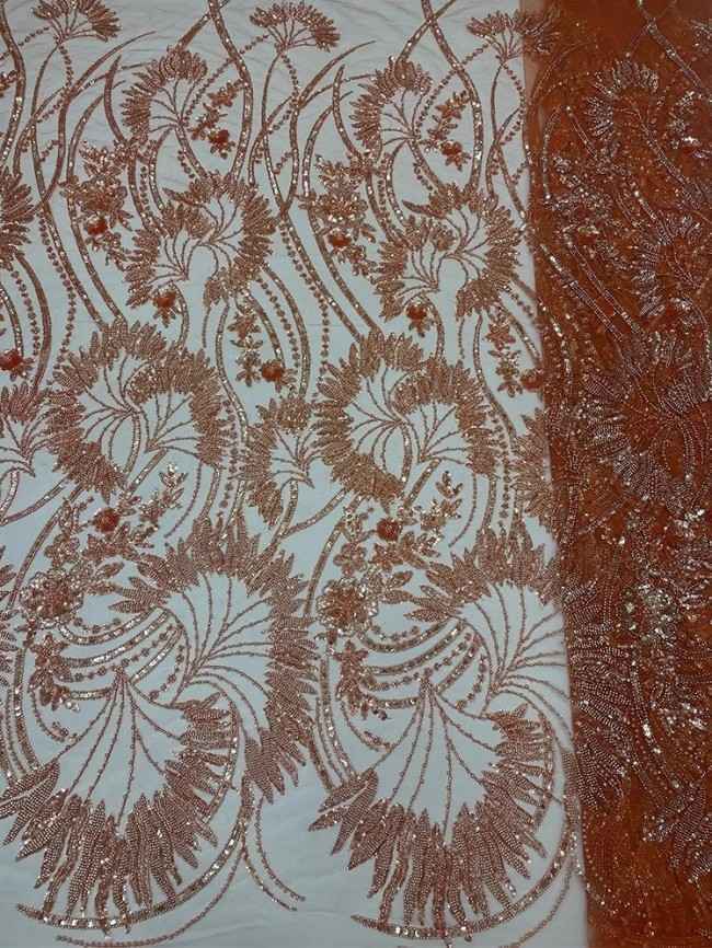 5 Yards Colorful Sequins Pearls Beaded Embroidered 3D Floral Lace Material Fabric For Dresses JC040