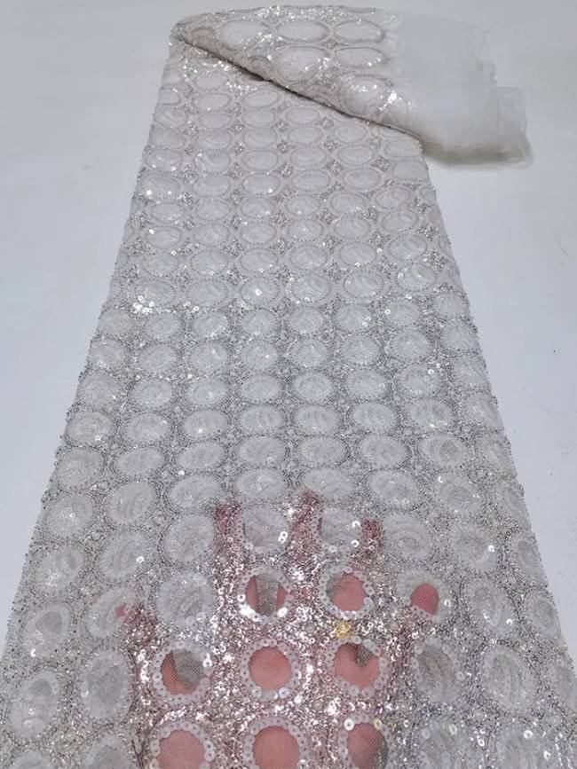 5 Yards Colorful Sequins Pearls Beaded Embroidered 3D Floral Lace Material Fabric For Dresses JC041