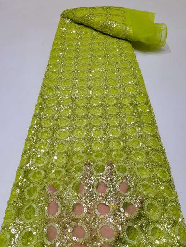 5 Yards Colorful Sequins Pearls Beaded Embroidered 3D Floral Lace Material Fabric For Dresses JC041
