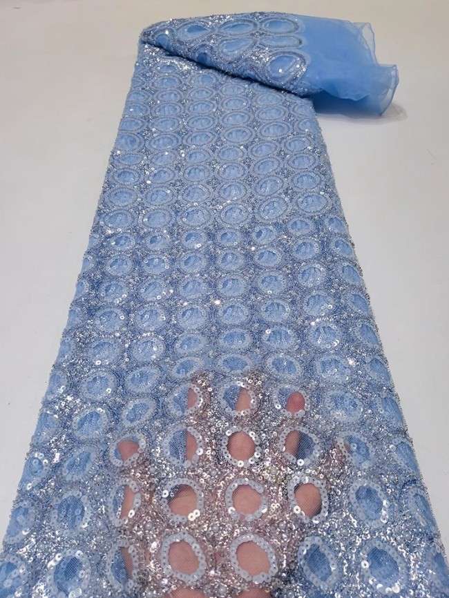 5 Yards Colorful Sequins Pearls Beaded Embroidered 3D Floral Lace Material Fabric For Dresses JC041