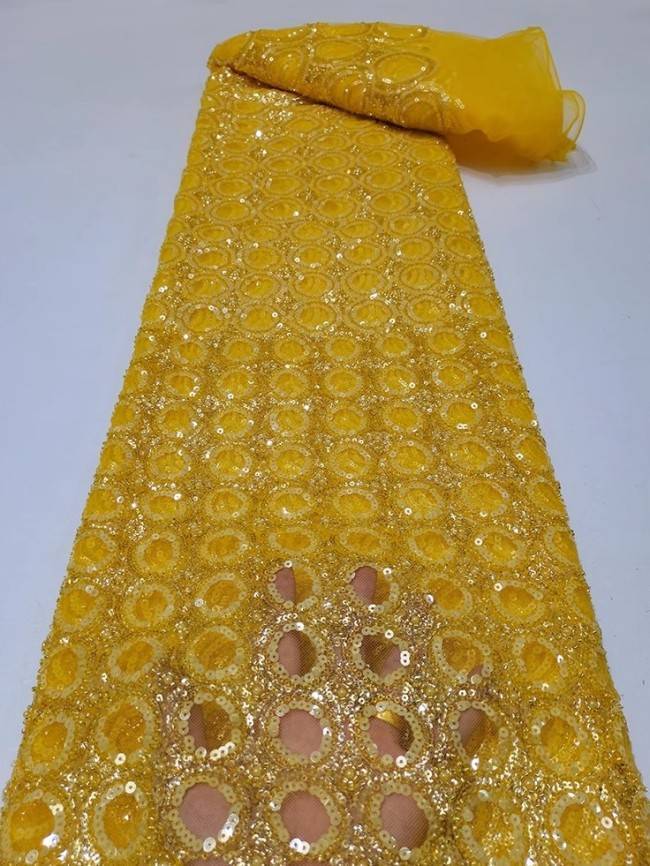 5 Yards Colorful Sequins Pearls Beaded Embroidered 3D Floral Lace Material Fabric For Dresses JC041