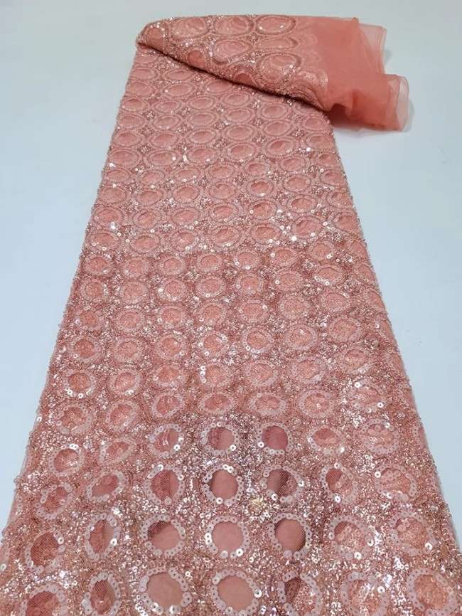 5 Yards Colorful Sequins Pearls Beaded Embroidered 3D Floral Lace Material Fabric For Dresses JC041