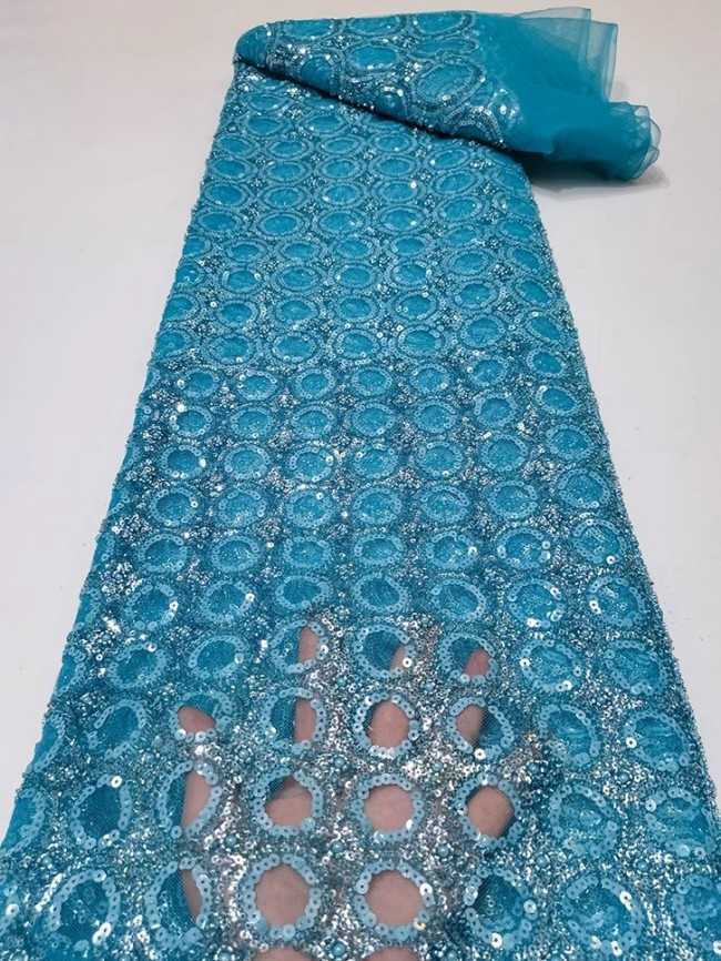 5 Yards Colorful Sequins Pearls Beaded Embroidered 3D Floral Lace Material Fabric For Dresses JC041