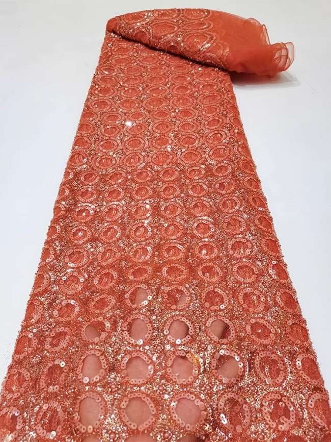 5 Yards Colorful Sequins Pearls Beaded Embroidered 3D Floral Lace Material Fabric For Dresses JC041
