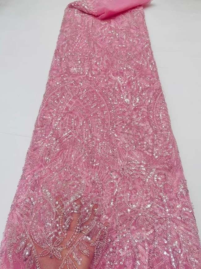 5 Yards Colorful Sequins Pearls Beaded Embroidered 3D Floral Lace Material Fabric For Dresses JC042