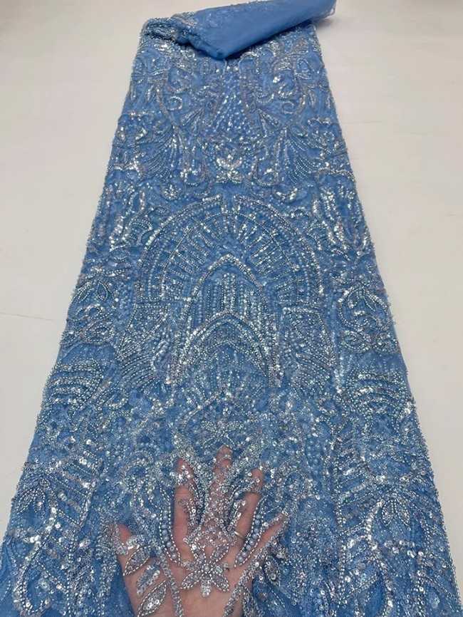 5 Yards Colorful Sequins Pearls Beaded Embroidered 3D Floral Lace Material Fabric For Dresses JC042