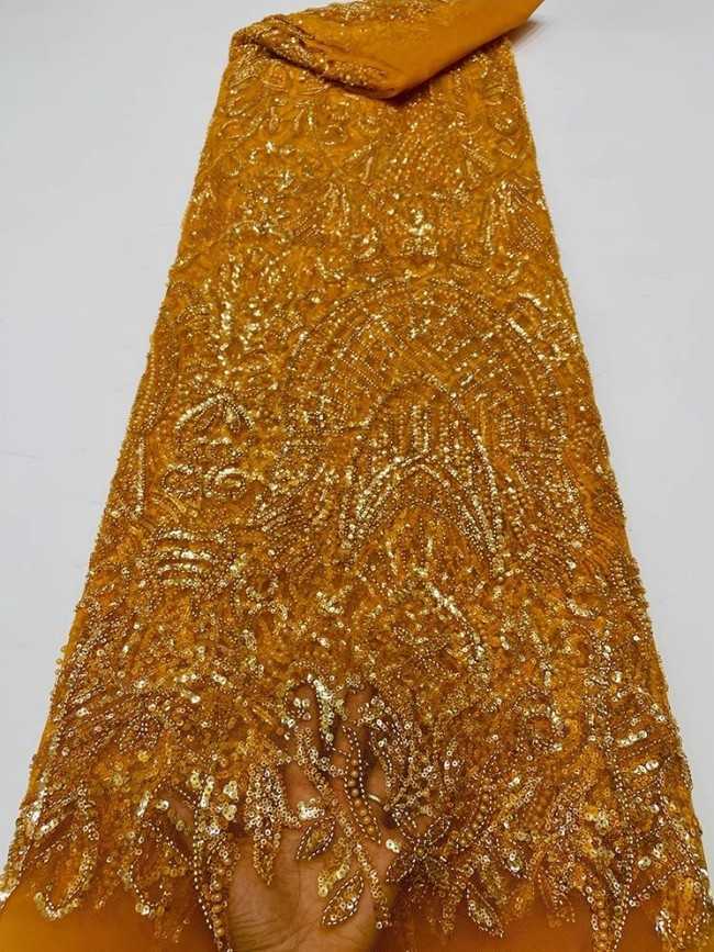 5 Yards Colorful Sequins Pearls Beaded Embroidered 3D Floral Lace Material Fabric For Dresses JC042