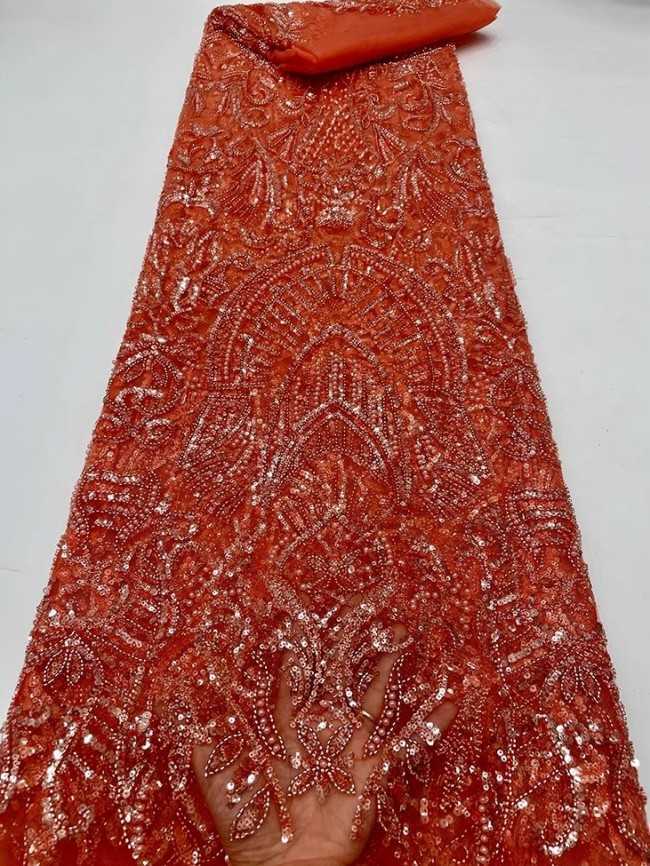 5 Yards Colorful Sequins Pearls Beaded Embroidered 3D Floral Lace Material Fabric For Dresses JC042