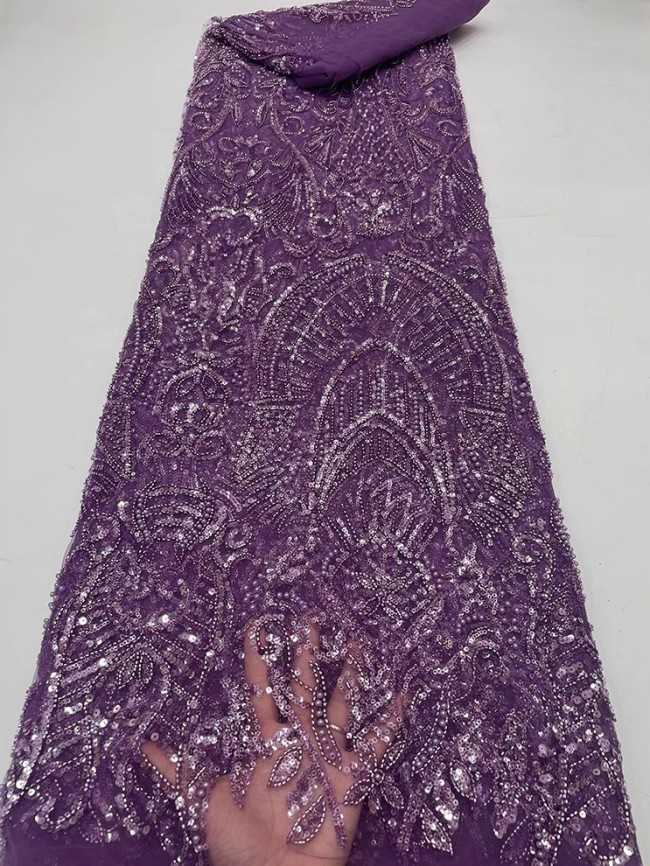 5 Yards Colorful Sequins Pearls Beaded Embroidered 3D Floral Lace Material Fabric For Dresses JC042