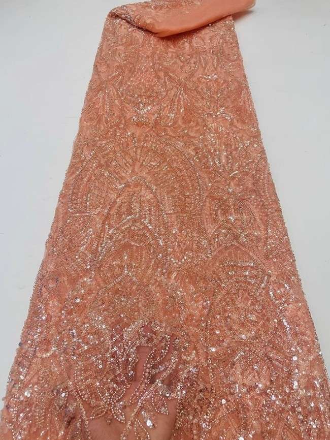 5 Yards Colorful Sequins Pearls Beaded Embroidered 3D Floral Lace Material Fabric For Dresses JC042