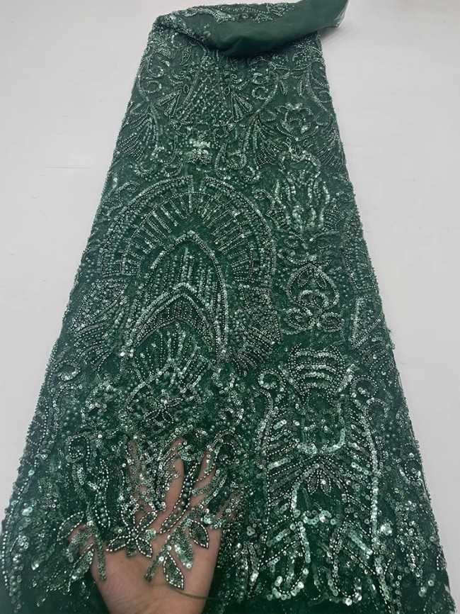5 Yards Colorful Sequins Pearls Beaded Embroidered 3D Floral Lace Material Fabric For Dresses JC042