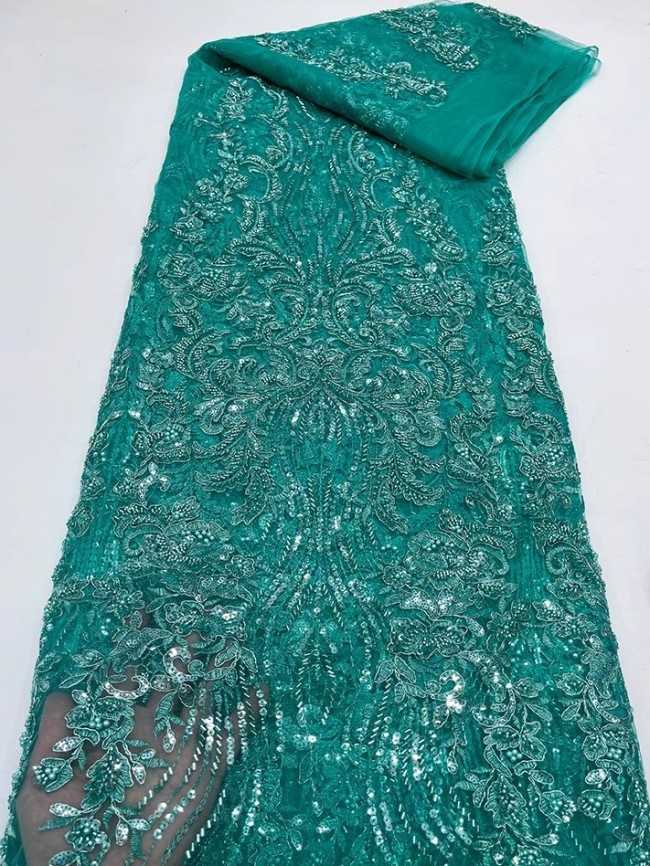 5 Yards Colorful Sequins Pearls Beaded Embroidered 3D Floral Lace Material Fabric For Dresses JC043