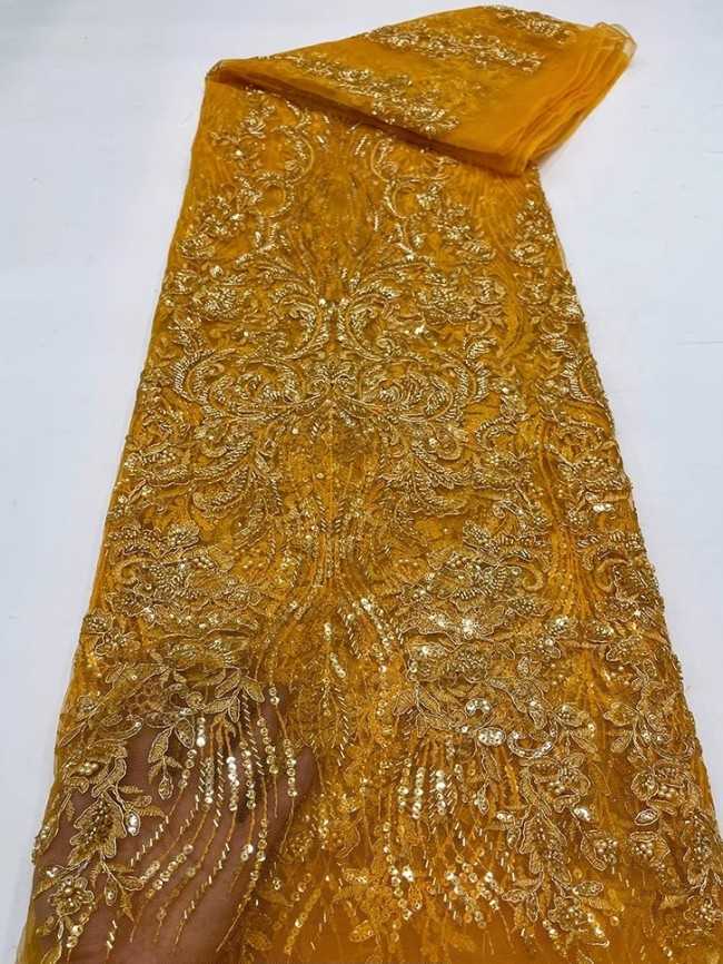 5 Yards Colorful Sequins Pearls Beaded Embroidered 3D Floral Lace Material Fabric For Dresses JC043