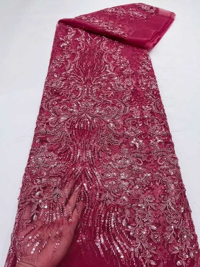 5 Yards Colorful Sequins Pearls Beaded Embroidered 3D Floral Lace Material Fabric For Dresses JC043