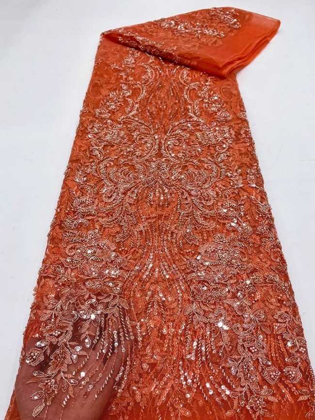 5 Yards Colorful Sequins Pearls Beaded Embroidered 3D Floral Lace Material Fabric For Dresses JC043