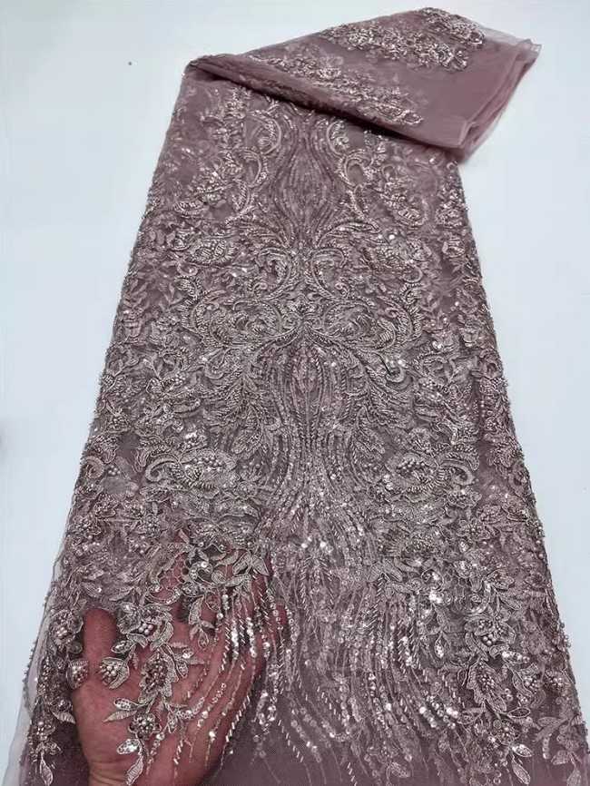 5 Yards Colorful Sequins Pearls Beaded Embroidered 3D Floral Lace Material Fabric For Dresses JC043