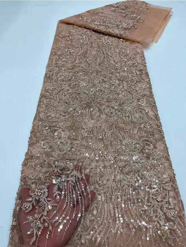 5 Yards Colorful Sequins Pearls Beaded Embroidered 3D Floral Lace Material Fabric For Dresses JC043