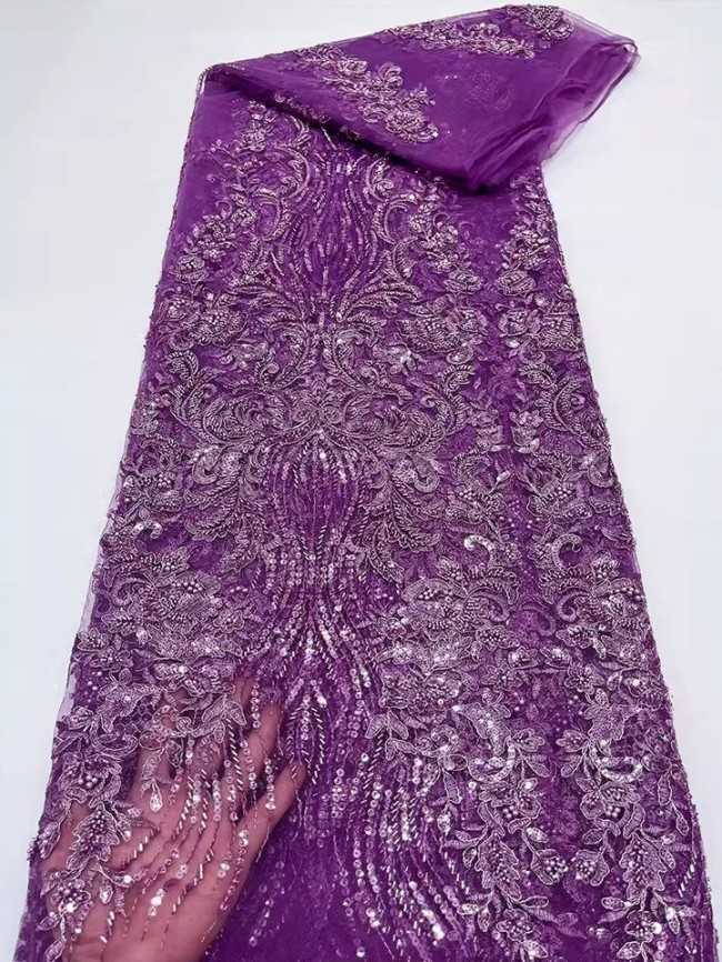 5 Yards Colorful Sequins Pearls Beaded Embroidered 3D Floral Lace Material Fabric For Dresses JC043