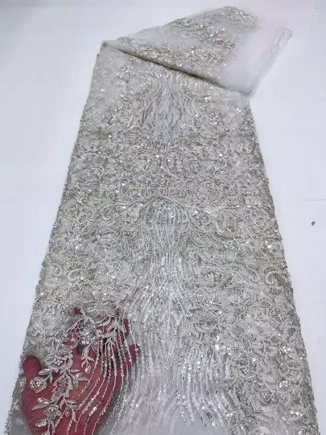 5 Yards Colorful Sequins Pearls Beaded Embroidered 3D Floral Lace Material Fabric For Dresses JC043