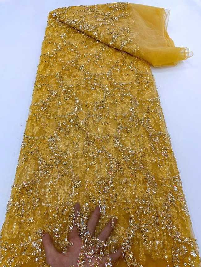 5 Yards Colorful Sequins Pearls Beaded Embroidered 3D Floral Lace Material Fabric For Dresses JC044