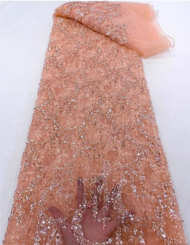 5 Yards Colorful Sequins Pearls Beaded Embroidered 3D Floral Lace Material Fabric For Dresses JC044