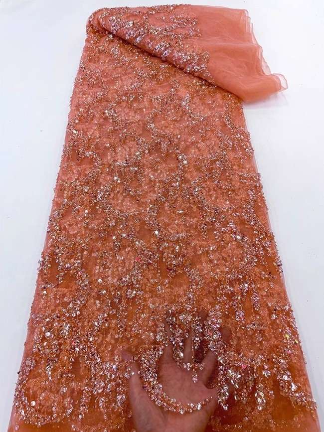 5 Yards Colorful Sequins Pearls Beaded Embroidered 3D Floral Lace Material Fabric For Dresses JC044