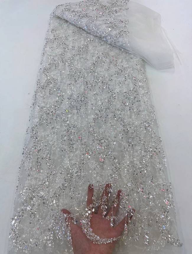 5 Yards Colorful Sequins Pearls Beaded Embroidered 3D Floral Lace Material Fabric For Dresses JC044