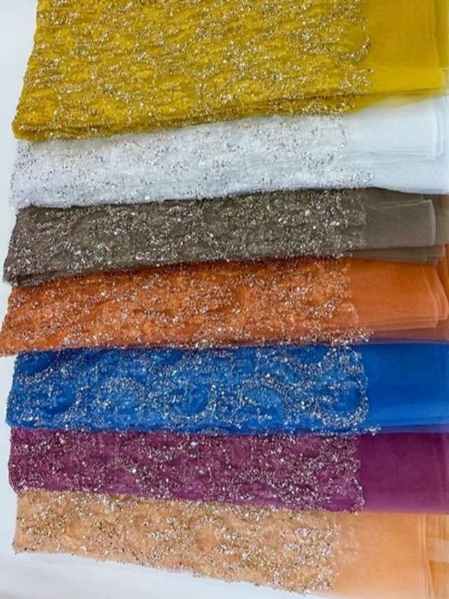 5 Yards Colorful Sequins Pearls Beaded Embroidered 3D Floral Lace Material Fabric For Dresses JC044