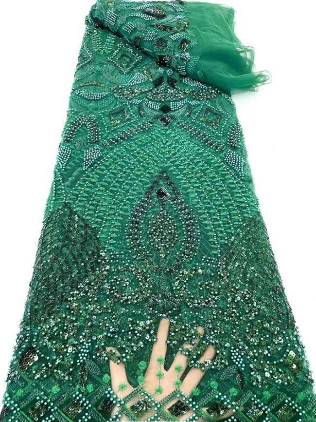 5 Yards Colorful Sequins Pearls Beaded Embroidered 3D Floral Lace Material Fabric For Dresses JC045