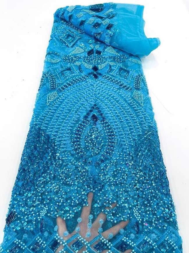 5 Yards Colorful Sequins Pearls Beaded Embroidered 3D Floral Lace Material Fabric For Dresses JC045