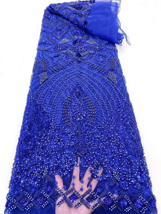 5 Yards Colorful Sequins Pearls Beaded Embroidered 3D Floral Lace Material Fabric For Dresses JC045