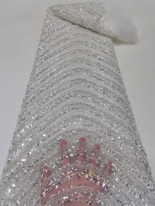 5 Yards Colorful Sequins Pearls Beaded Embroidered 3D Floral Lace Material Fabric For Dresses JC046