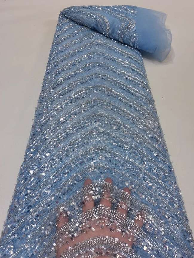 5 Yards Colorful Sequins Pearls Beaded Embroidered 3D Floral Lace Material Fabric For Dresses JC046