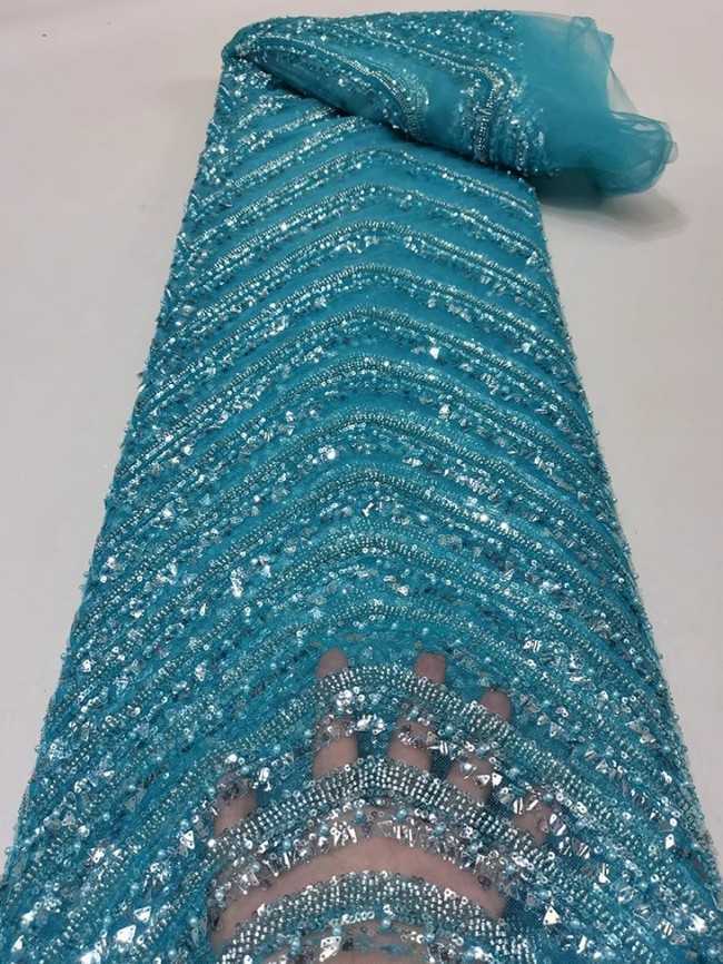 5 Yards Colorful Sequins Pearls Beaded Embroidered 3D Floral Lace Material Fabric For Dresses JC046