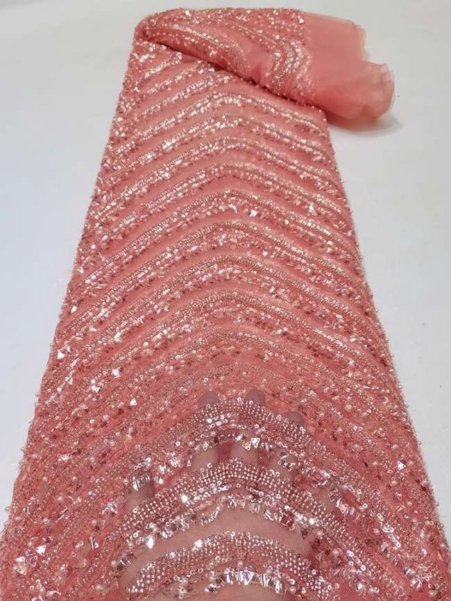 5 Yards Colorful Sequins Pearls Beaded Embroidered 3D Floral Lace Material Fabric For Dresses JC046