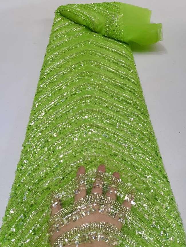5 Yards Colorful Sequins Pearls Beaded Embroidered 3D Floral Lace Material Fabric For Dresses JC046