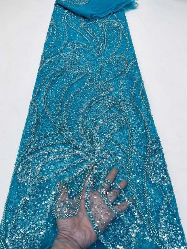 5 Yards Colorful Sequins Pearls Beaded Embroidered 3D Floral Lace Material Fabric For Dresses JC047