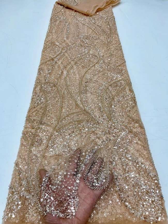 5 Yards Colorful Sequins Pearls Beaded Embroidered 3D Floral Lace Material Fabric For Dresses JC047