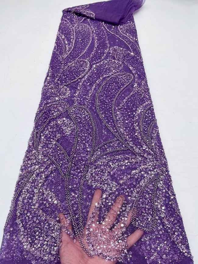 5 Yards Colorful Sequins Pearls Beaded Embroidered 3D Floral Lace Material Fabric For Dresses JC047