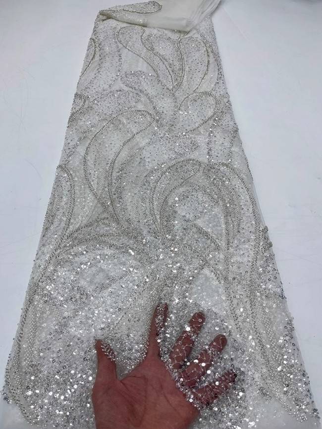 5 Yards Colorful Sequins Pearls Beaded Embroidered 3D Floral Lace Material Fabric For Dresses JC047