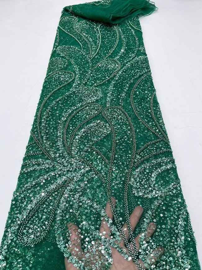 5 Yards Colorful Sequins Pearls Beaded Embroidered 3D Floral Lace Material Fabric For Dresses JC047