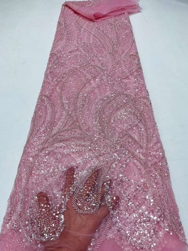 5 Yards Colorful Sequins Pearls Beaded Embroidered 3D Floral Lace Material Fabric For Dresses JC047