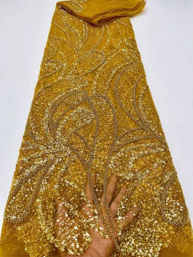 5 Yards Colorful Sequins Pearls Beaded Embroidered 3D Floral Lace Material Fabric For Dresses JC047