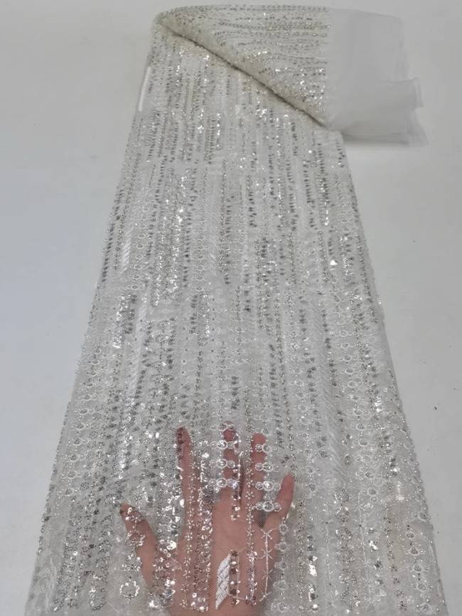 5 Yards Colorful Sequins Pearls Beaded Embroidered 3D Floral Lace Material Fabric For Dresses JC048