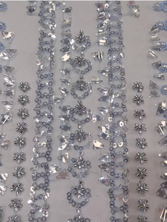 5 Yards Colorful Sequins Pearls Beaded Embroidered 3D Floral Lace Material Fabric For Dresses JC048