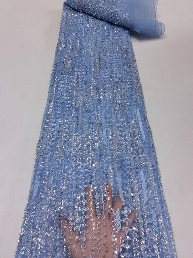 5 Yards Colorful Sequins Pearls Beaded Embroidered 3D Floral Lace Material Fabric For Dresses JC048