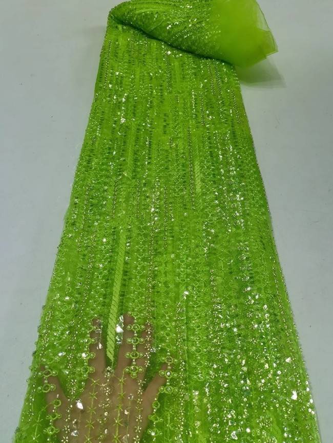 5 Yards Colorful Sequins Pearls Beaded Embroidered 3D Floral Lace Material Fabric For Dresses JC048